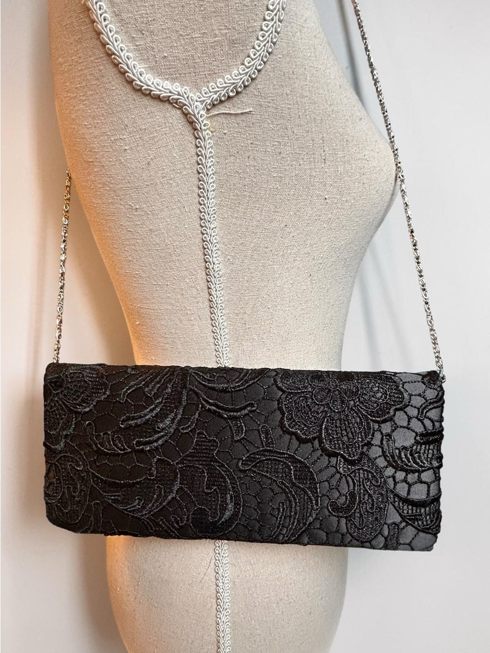 Vintage black floral lace envelope evening clutch bag, Evening Cocktail Formal